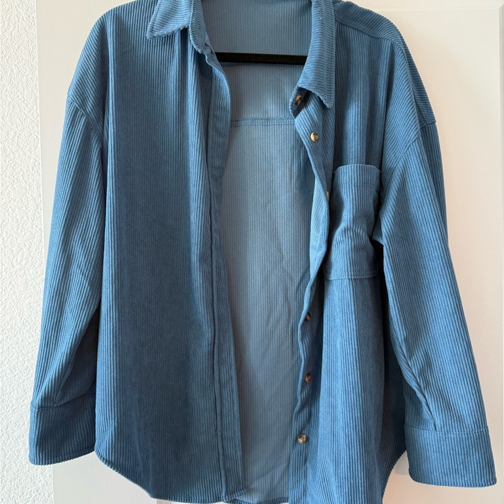 Blue Corduroy Button-Up Shirt